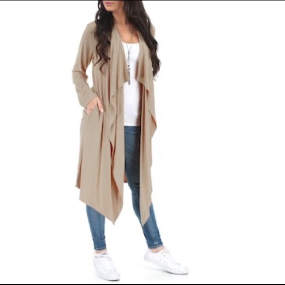 NWOT Tan Draped Waterfall Cardigan